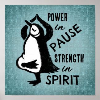 Yoga Tree Pose Penguin Motivierend Blue Poster