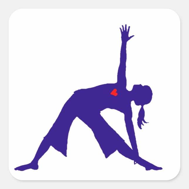 Yoga Triangle Pose Silhouette mit Herz Quadratischer Aufkleber (Vorderseite)
