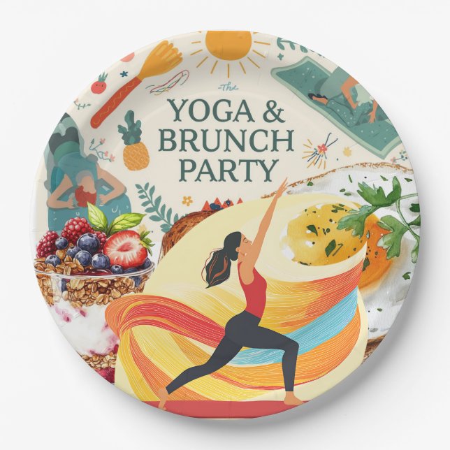 Yoga- und Brunch-Party Pappteller (Vorderseite)