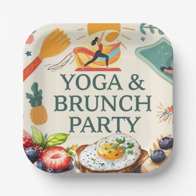 Yoga- und Brunch-Party Pappteller (Vorderseite)
