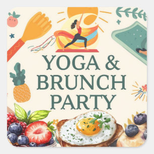 Yoga- und Brunch-Party Quadratischer Aufkleber