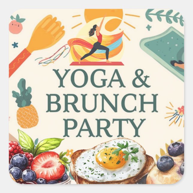 Yoga- und Brunch-Party Quadratischer Aufkleber (Vorderseite)