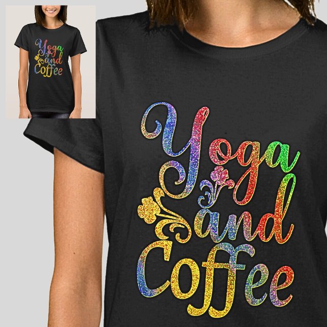 Yoga und Coffee Pastel Rainbow auf Black T-Shirt (Von Creator hochgeladen)
