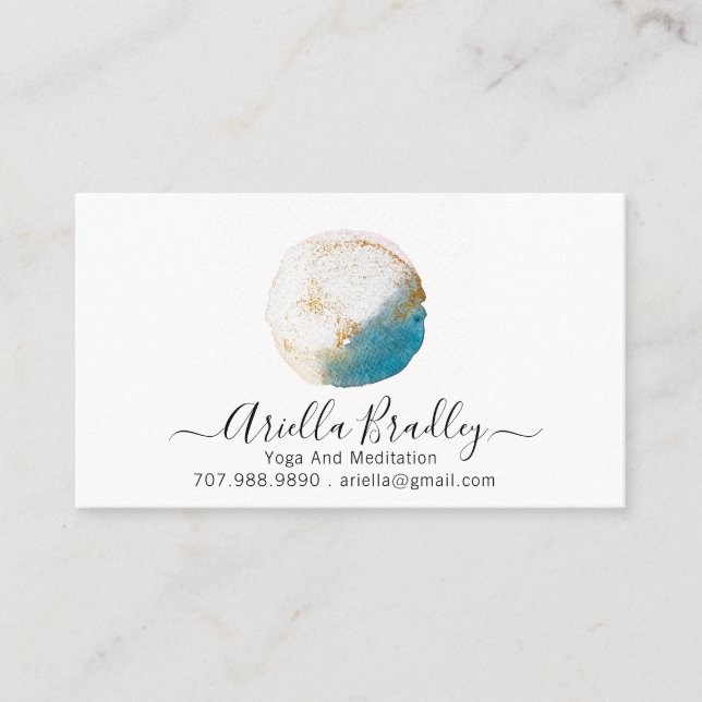 Yoga und Meditation | Aquarell und Glitzer Visitenkarte (Vorderseite)