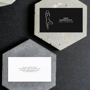 Yoga Vrksasana Linienkunstsymbol auf Schwarz Visitenkarte