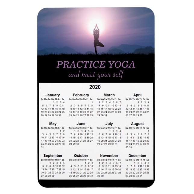 Yoga Vrksasana Pose Black Lila 2020 Kalender Magnet (Vertikal)