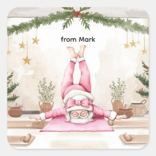 Yoga Weihnachten mit dem Weihnachtsmann in der Yog Quadratischer Aufkleber