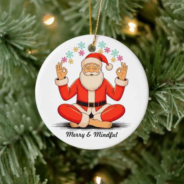 Yoga-Weihnachtsmann Keramik Ornament (Baum)