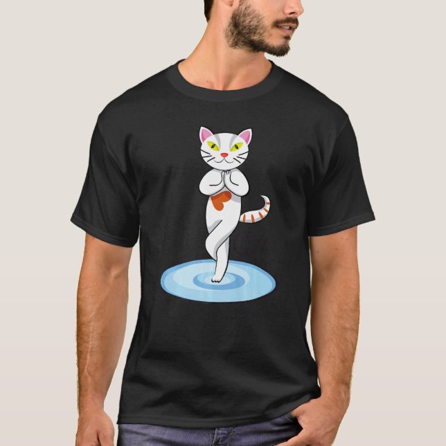 Yoga weiße Katze T-Shirt (Vorderseite)