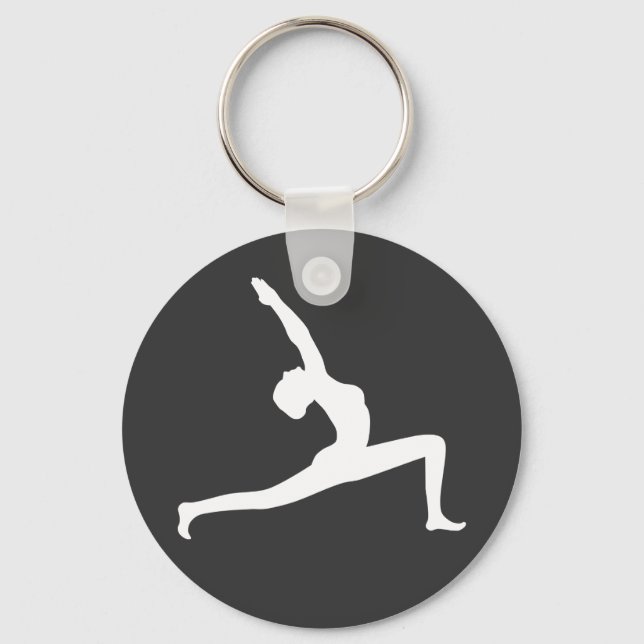 Yoga White Silhouette Woman Posing Round Key Rings Schlüsselanhänger (Vorderseite)