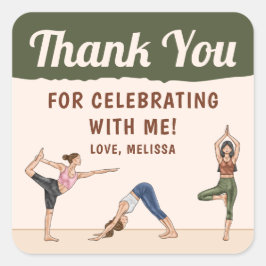 Yoga Women Stretching Yoga Birthday Thank You Quadratischer Aufkleber