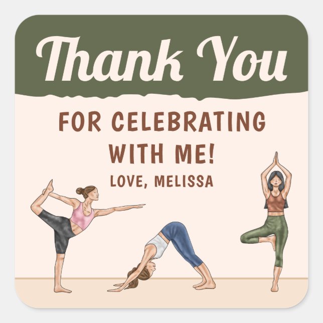 Yoga Women Stretching Yoga Birthday Thank You Quadratischer Aufkleber (Vorderseite)