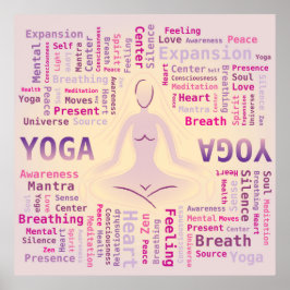 Yoga Word Cloud Pink und Gelb Poster