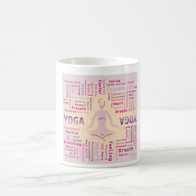 Yoga Word Cloud Pink und Gelb Tasse (Mittel)