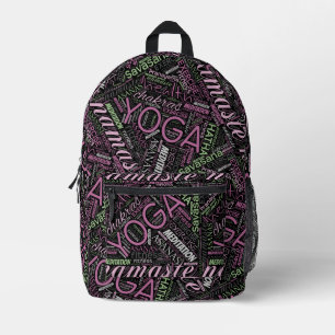 Yoga Word Cloud Plum/Green ID254 Bedruckter Rucksack