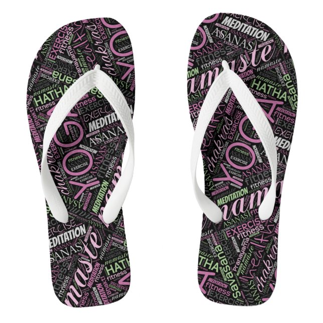 Yoga Word Cloud Plum/Green ID254 Flip Flops (Fußbett)