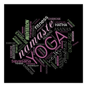 Yoga Word Cloud Plum/Green ID254 Poster