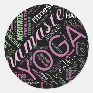 Yoga Word Cloud Plum/Green ID254 Runder Aufkleber