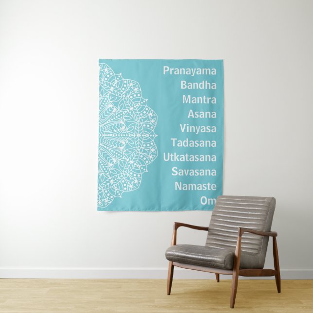 Yoga Words White Mandala Wandteppich (Beispiel)