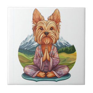 Yoga Yorkie � Lustiger meditierender Hund Fliese