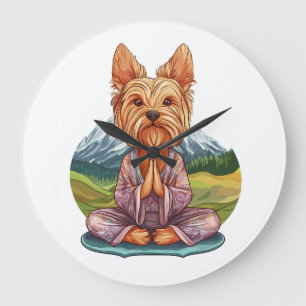 Yoga Yorkie � Lustiger meditierender Hund Große Wanduhr