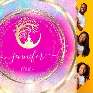 YogaCouch Therapeut Achtsamkeit QR CODE Gold Pink Quadratische Visitenkarte