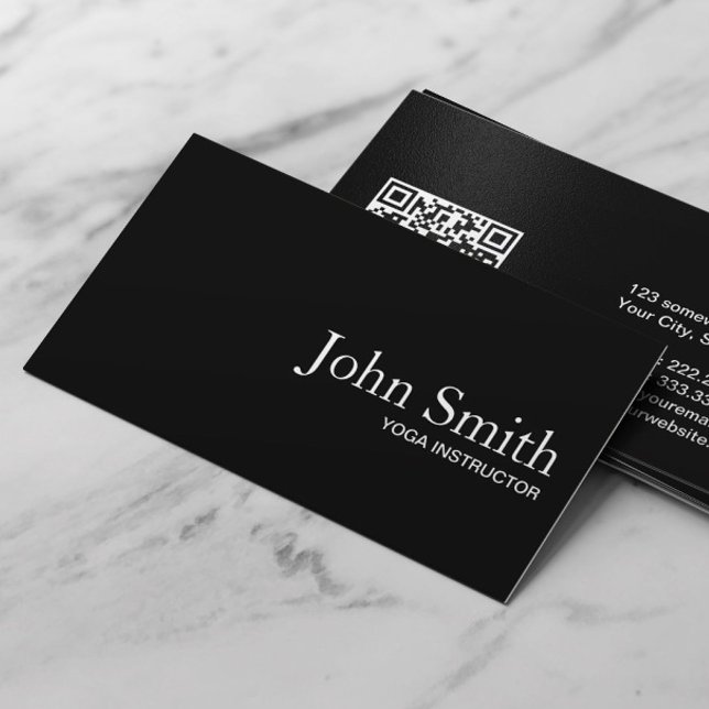 Yogalehrer Schlichter schwarzer QR-Code Minimalist Visitenkarte (Von Creator hochgeladen)