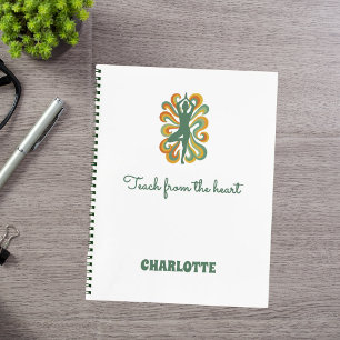 Yogapose wirbelt grün orange Name Slogan Retro Notizbuch