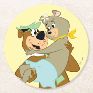 Yogi Bear Carry Cindy Bear Runder Pappuntersetzer