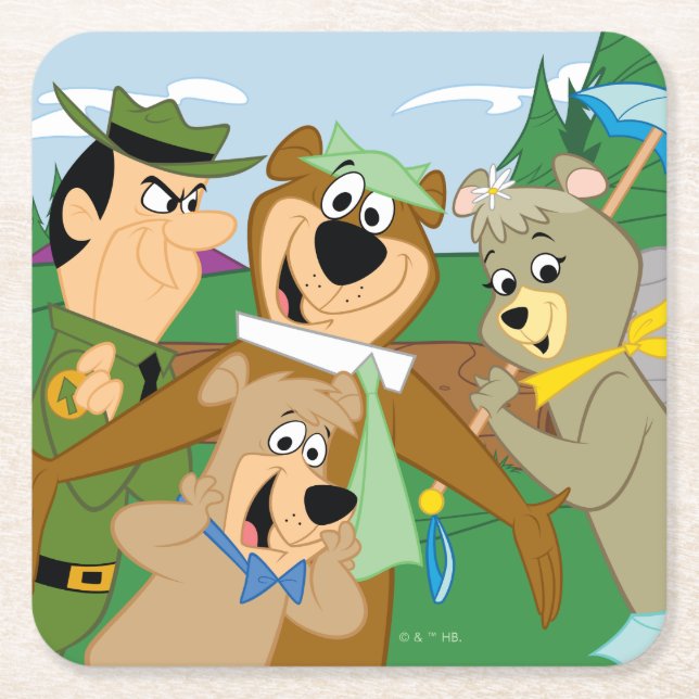 Yogi Bear und Friends Gerahmt Forest Picture Rechteckiger Pappuntersetzer (Vorderseite)