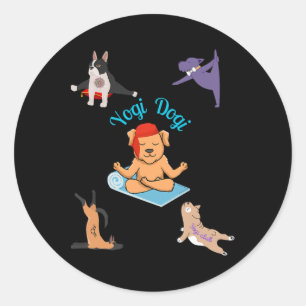 Yogi Dogi V4. Verspielte Hunde-Yoga-Kunst Runder Aufkleber