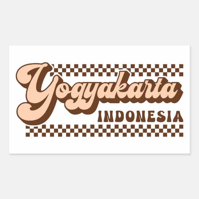 Yogyakarta Indonesien Retro Brown Text Rechteckiger Aufkleber (Vorderseite)