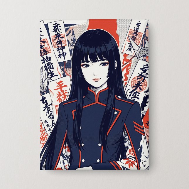 Yokai and protective talismans depicted in a Japan Button (Vorderseite)