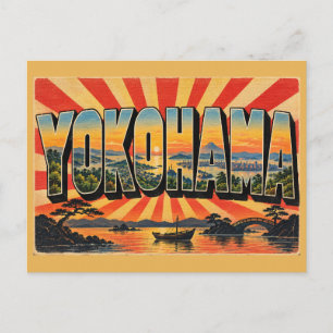 Yokohama Bewaldete Hügel Flüsse Vintage-Reise Kuns Postkarte