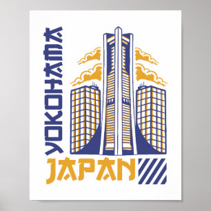 Yokohama Japan futuristische Skyline Typografie-De Poster