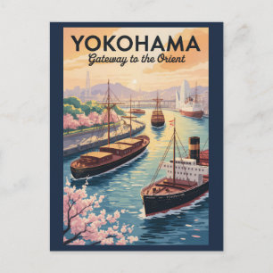 Yokohama Japan Illustration Reise Kunst Vintage Postkarte