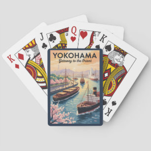 Yokohama Japan Illustration Reise Kunst Vintage Spielkarten