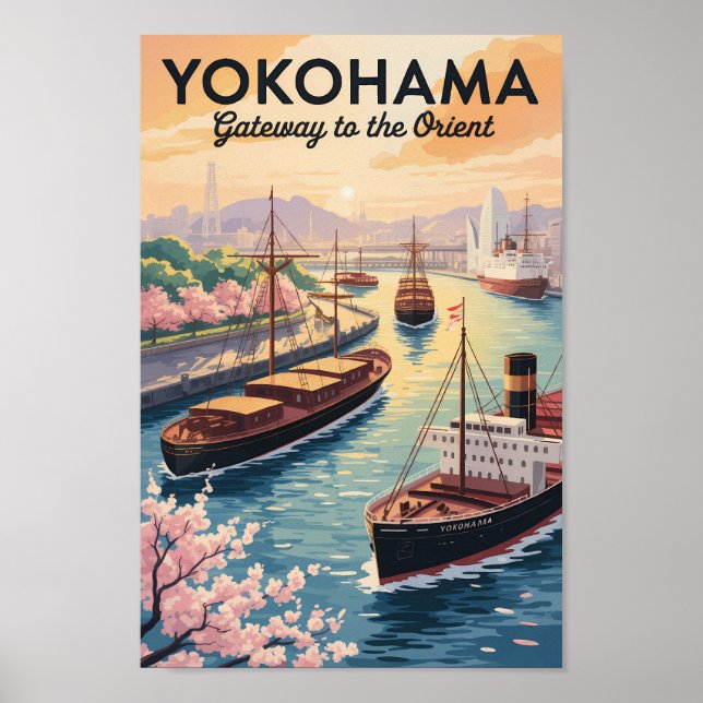 Yokohama Japan Illustration Travel Art Vintage Poster (Vorne)