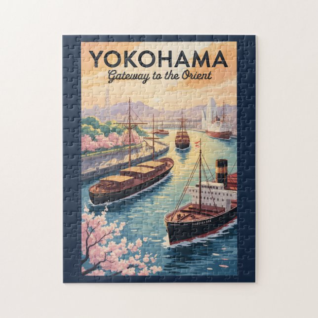Yokohama Japan Illustration Travel Art Vintage Puzzle (Vertikal)