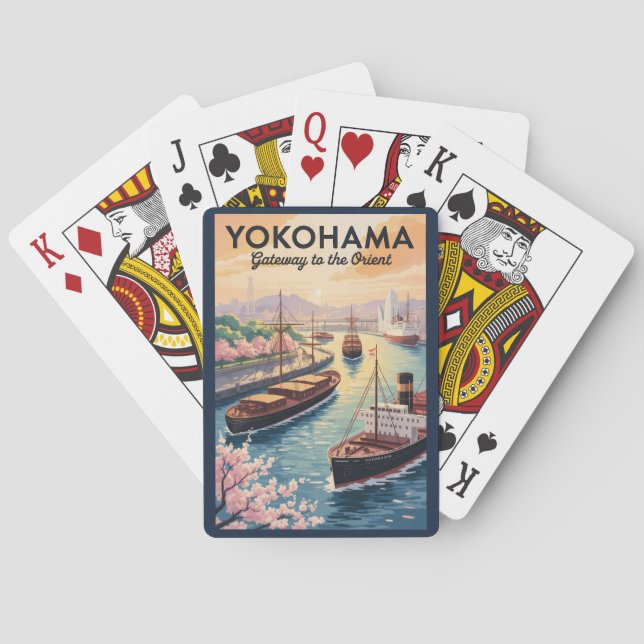 Yokohama Japan Illustration Travel Art Vintage Spielkarten (Rückseite)