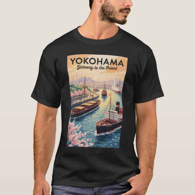 Yokohama Japan Illustration Travel Art Vintage T-Shirt (Vorderseite)