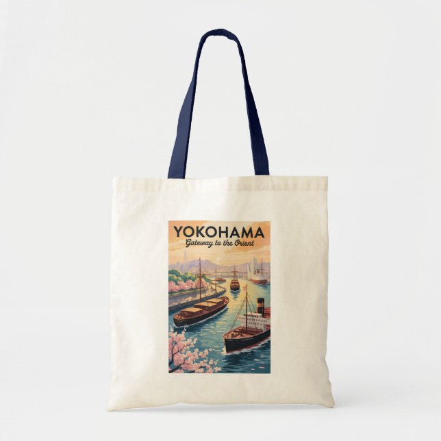 Yokohama Japan Illustration Travel Art Vintage Tragetasche (Vorne)