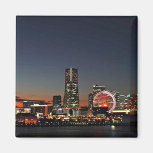 Yokohama Skyline bei Nacht Magnet