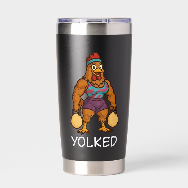 Yolked Hen – Funny Strong Chicken Kettlebell Gym Thermobecher (Vorderseite)