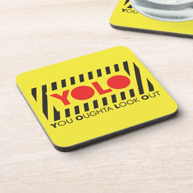 YOLO mit roter Vorsicht Untersetzer (Linke Seite)