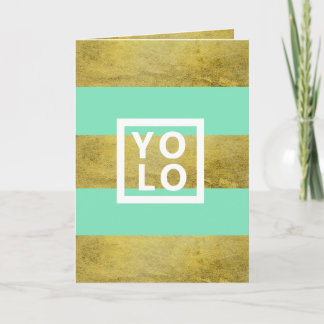 YOLO Simulated Gold Foil & Mint Stripe Modern Fold Karte