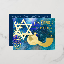 Yom Kippur Star Shofar Blue Real Folie Einladungspostkarte