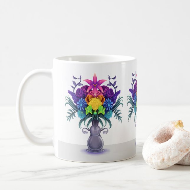 "Yoni" - farbenfrohe Blumenbouquet-Tasse Kaffeetasse (Mit Donut)