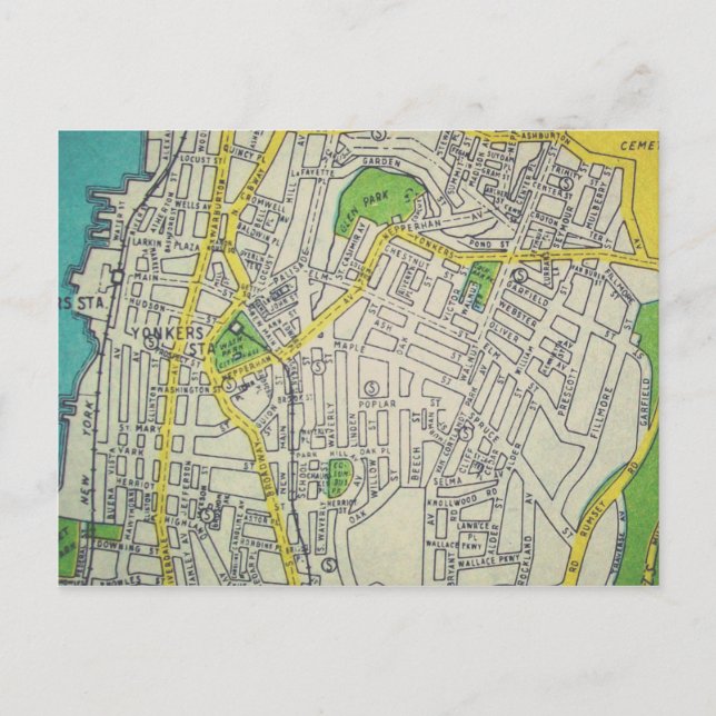 Yonkers, NY Vintag Map Postkarte (Vorderseite)