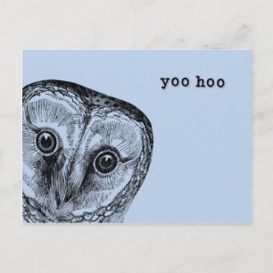 Yoo Hoo Eule Gruß in Blau Postkarte